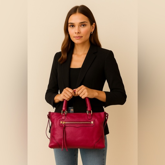 Rebecca Minkoff red/maroon leather bohemian Satchel/tote fringe detailing - Picture 3 of 10